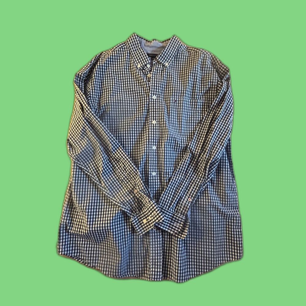 Tommy Hilfiger Mens XLT Long Sleeve Checkered Button Up Shirt Tall XL